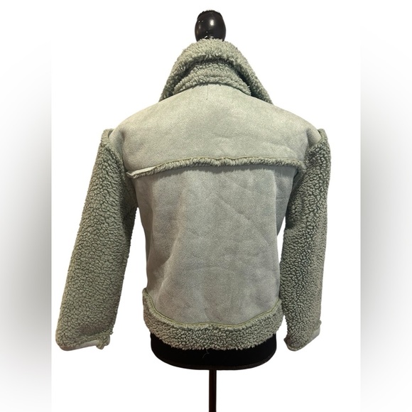 Sage green teddy Sherpa moto Jacket Sz S - Picture 2 of 5